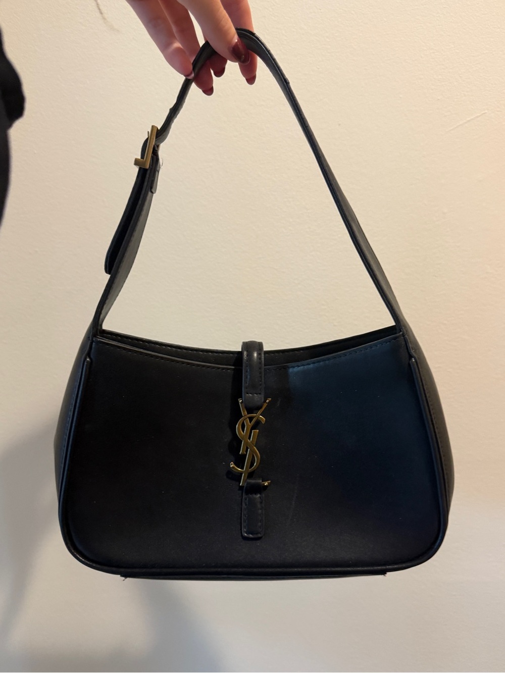 Black Leather Shoulder Bag with YSL Logo